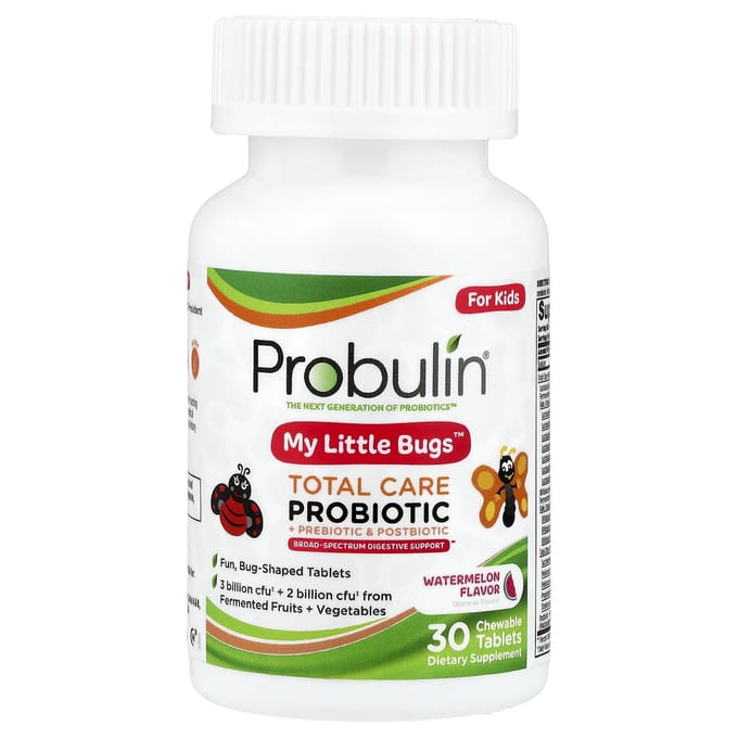 Probulin, voor kinderen, My Little Bugs, Total Care Probiotic + Prebiotic en Postbiotic, Watermeloensmaak, 30 kauwtabletten