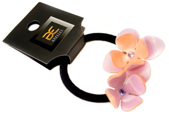 Luxe Haarelastiek twee Camelia's in geschenkdoos (poeder-lila)