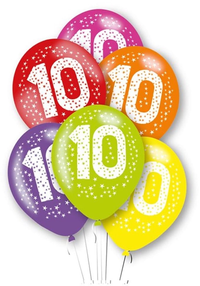 BALLONNEN 10 JAAR - set van 6 - LATEX BALLONNEN 10 - Ballonnenset multicolor 10 - AMSCAN