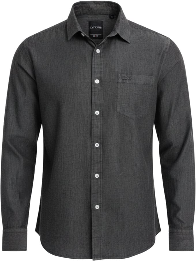 OMBRE Overhemd - Regular Fit - Katoen - Lange Mouw Zwart M