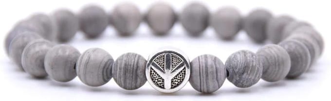 Mala Armband Grijs Natuursteen - Peace Symbool – 19 cm - Rhylane®