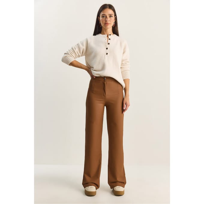 Hoge Taille Wijde Pijpen Nepleer Broek
