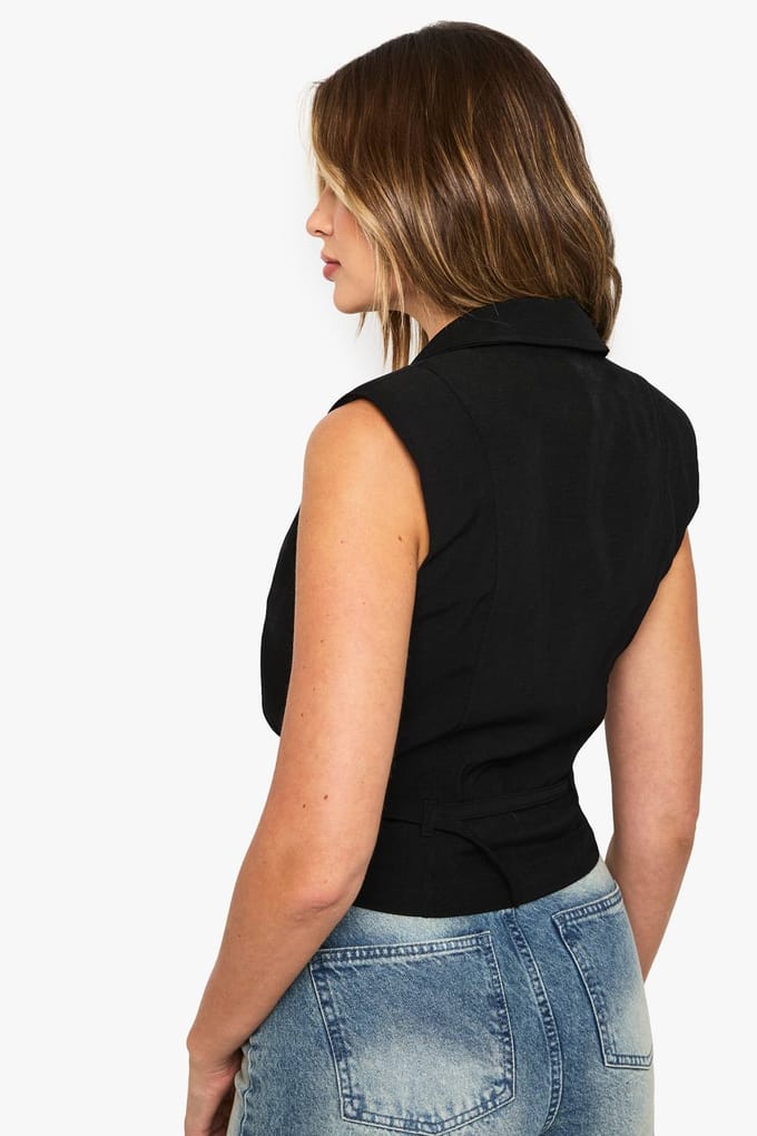 boohoo Dames Gordel met schoudervulling weste | Zwart | Maat: 44
