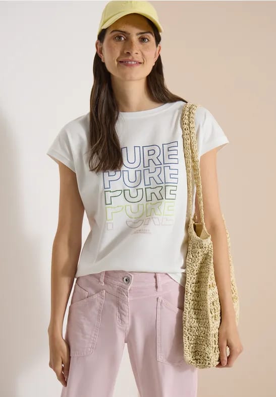 Shirt met boothals en opdruk aan de voorkant