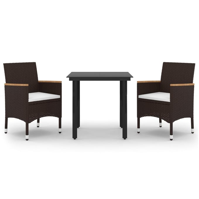 vidaXL - 3-delige - Tuinset - met - kussens - poly - rattan - en - glas