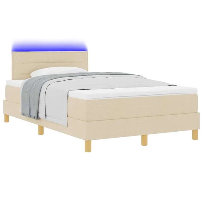 vidaXL - LED - Box - Spring - Bed - met - hoofdeinde - Crème - 120 - x - 200 - cm - Stof