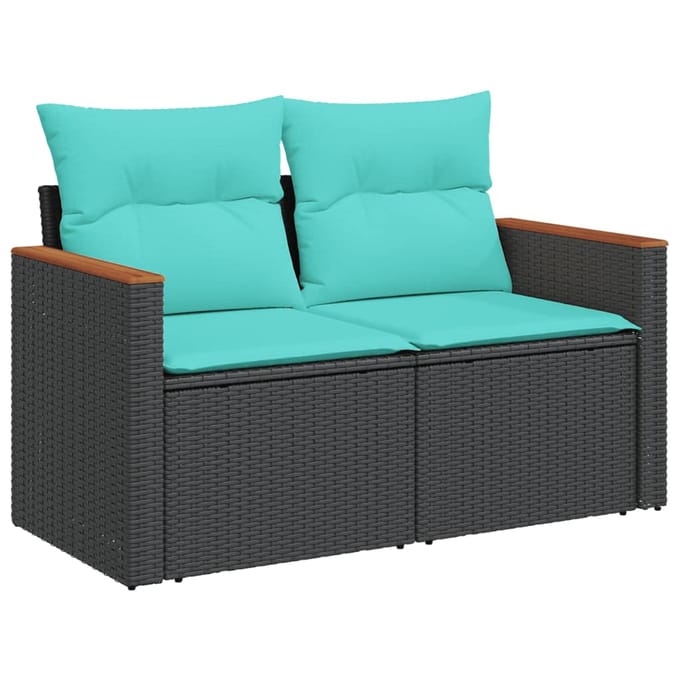 vidaXL - 8-delige - tuinbankset - met - kussens, - zwart - polyrotan