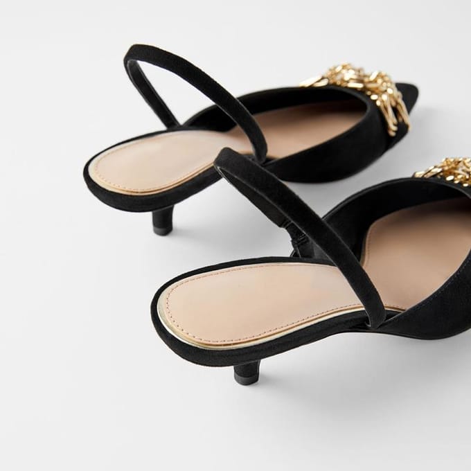 Coherer Chain Dames Jurkschoenen Puntige Neus Dunne Hak Dames Slingbacks 35 zwart