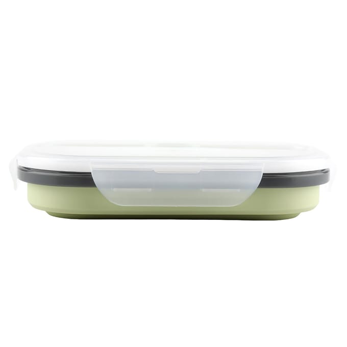 Voedselkwaliteit Silicone Opvouwbare Lunchbox Draagbare Rechthoekige Voedselbewaarcontainer (Groen) white
