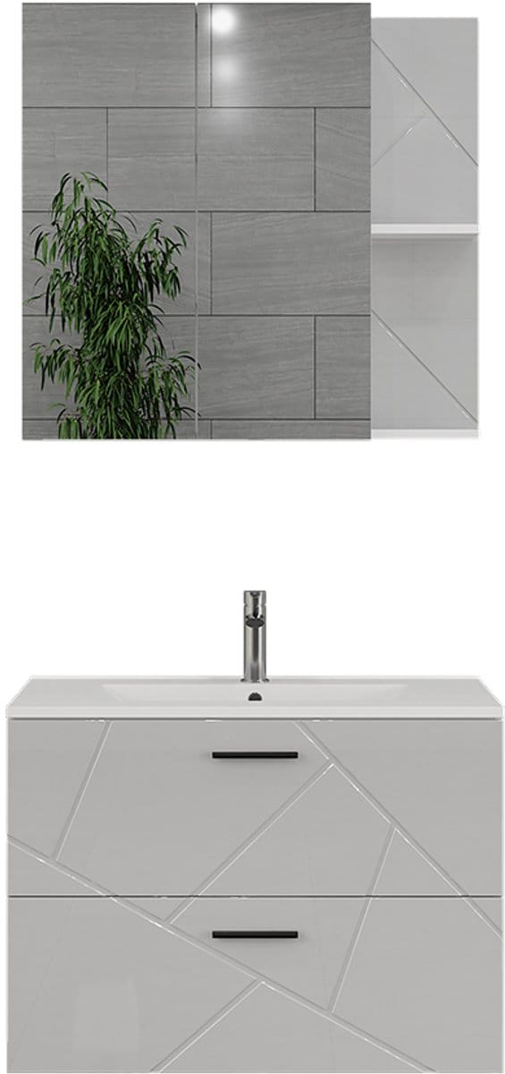 Vicco Badkamermeubelset Irma, Wit/Wit Hoogglans, 3-delig