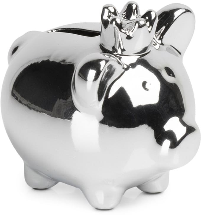 Spaarpot Keramiek Zilver Spiegel 9,5x7x8,5 cm - Spaarvarken - Spaardoel