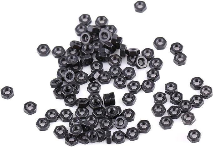 100 Stuks Zwarte Gegalvaniseerde Moeren M2-M5 van Koolstofstaal, Hexagon Moeren voor Diverse Toepassingen