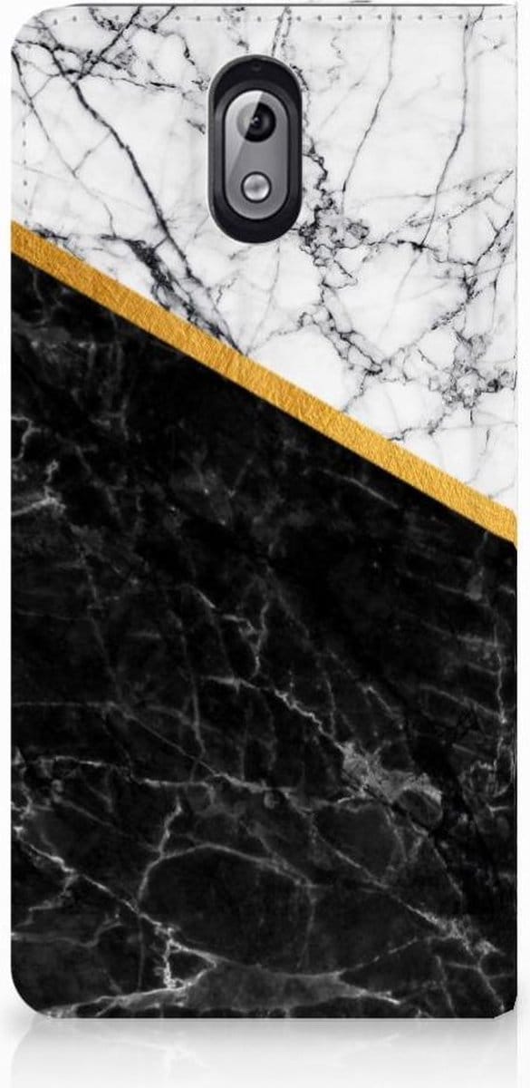 Nokia 3.1 (2018) Standcase Marmer Wit Zwart - Origineel Cadeau Man
