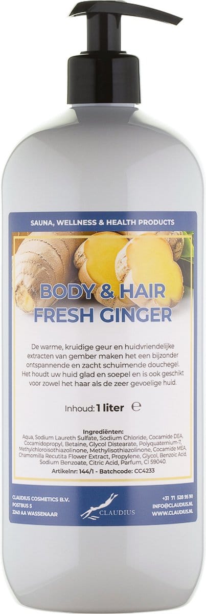 Body & Hair Fresh Ginger 1 Liter - met gratis pomp - 2 in 1 voor lichaam en haar.