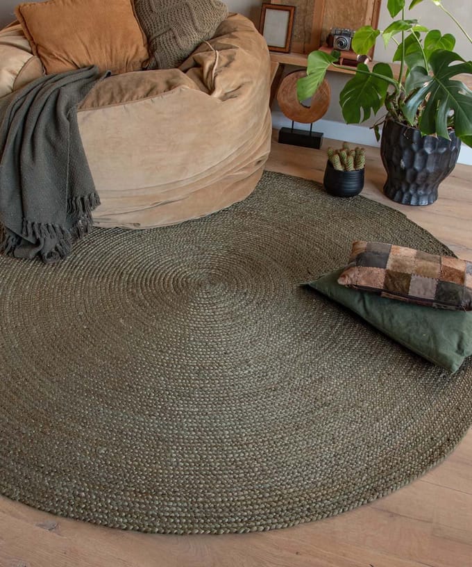 Jute vloerkleed rond - Pure olijfgroen 160