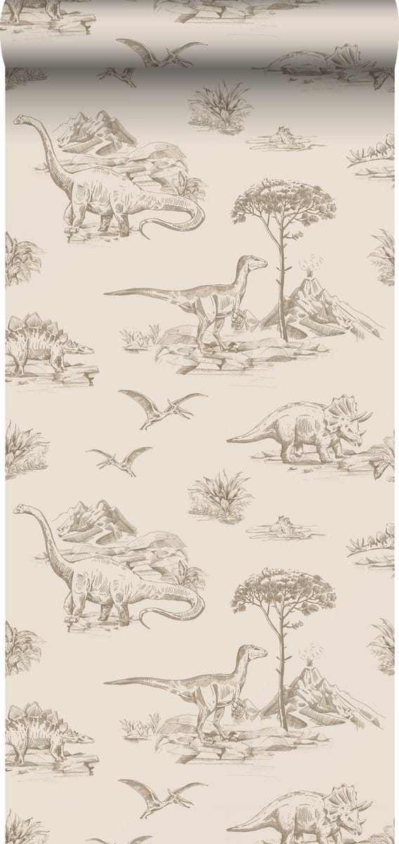 ESTAhome behang dinosaurussen beige - 53 cm x 10.05 m - 139557