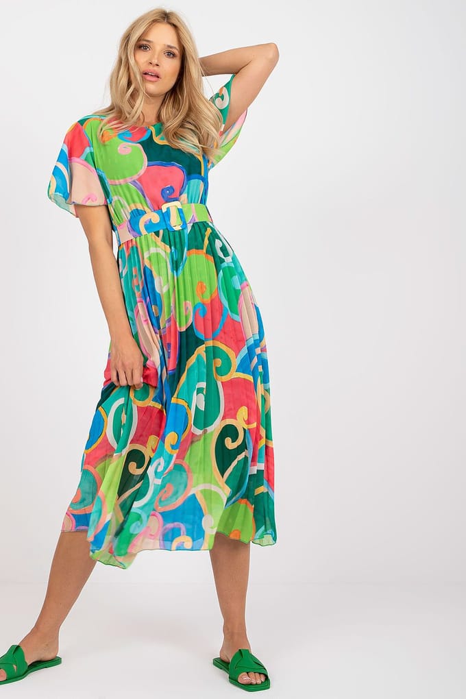 Swirl Bloom Belted Dress - Groen / One Size