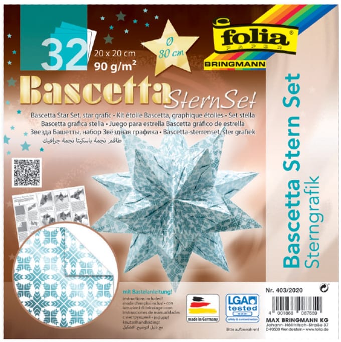 folia vouwbladen Bascetta-ster, 200 x 200 mm, wit/koper, 90 g/m2, 32 vel
