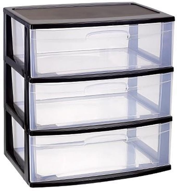 Plasticforte Ladeblokje organizer 3x lades - zwart/transparant - L56 x B40 x H61 cm - plastic