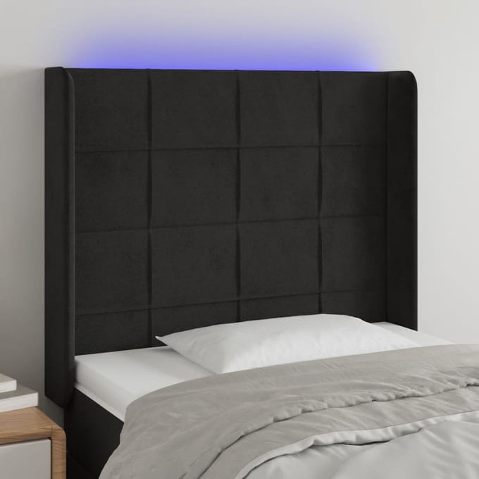 vidaXL - Hoofdbord - LED - 83x16x118/128 - cm - fluweel - zwart