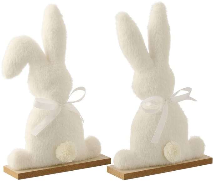 J-Line decoratie Konijn - polyester - wit - medium - set van 2