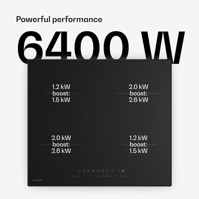 Inductiekookplaat 60 cm 4 Zones 7000 W Boost Touch Slider Timer Kindveilige Residuale Warmte Indicator Keramisch Ingebouwd