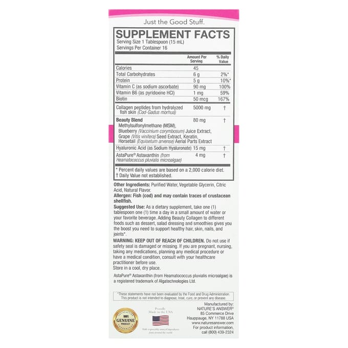 Nature'S Answer, Beauty Collageen Peptide, Bes, 240Ml(8oz)