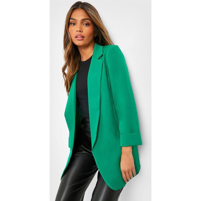 Dames Boohoo Basics Geweven Turn Cuff Relaxed Fit Blazer | Bright Green | Maat: 8