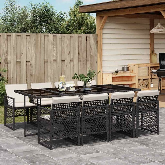 vidaXL - 9-delige - Tuinset - poly - rattan - zwart