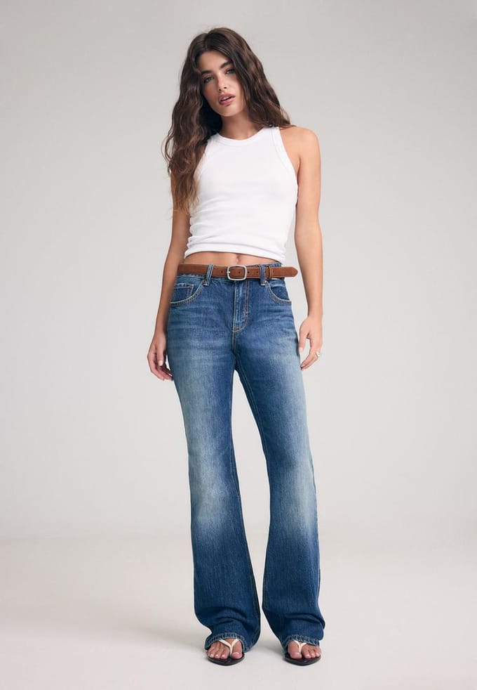 Stradivarius D68 bootcut jeans met riem  PARELGRIJZE DENIM WASSING 34