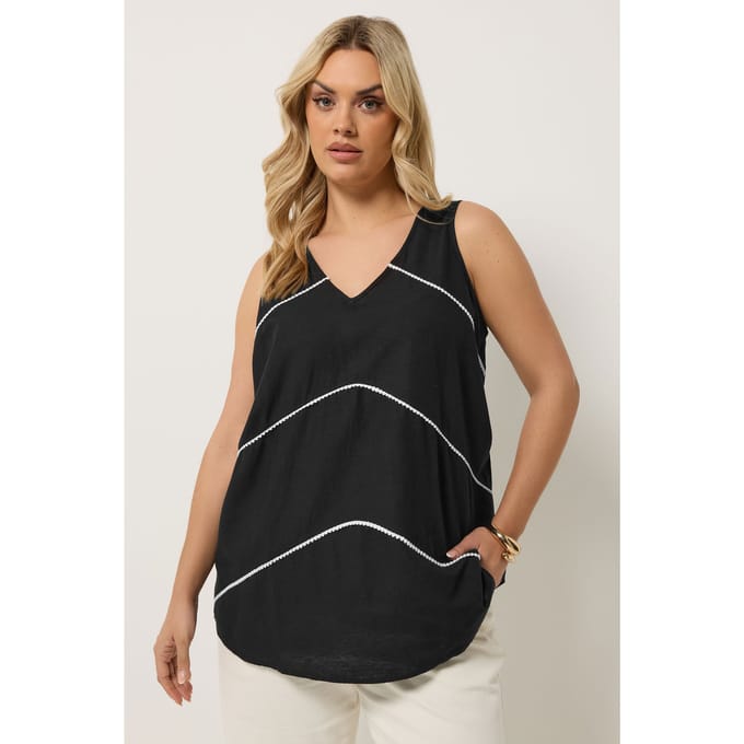Yours Zwarte Gestikte Top Size 42