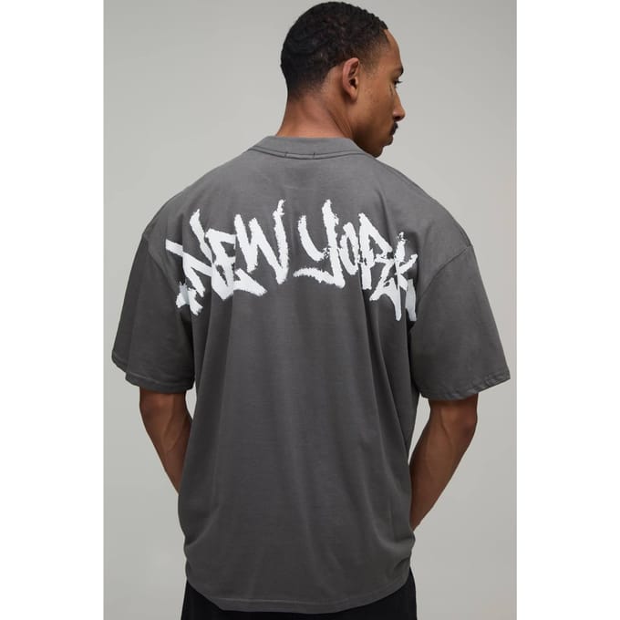 Antraciet Oversized New York Graffiti Grootschalige Print T-shirt | Charcoal | Size Medium
