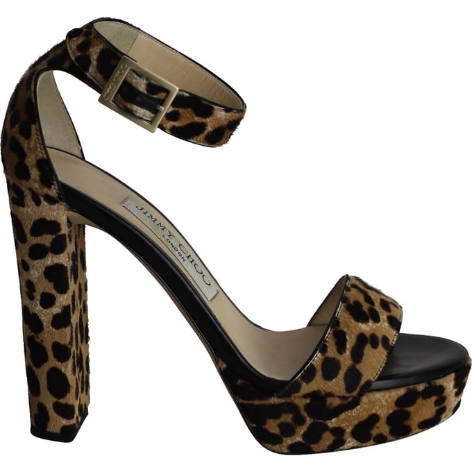 Jimmy Choo Holly platform sandalen met dierenprint van ponyhaar