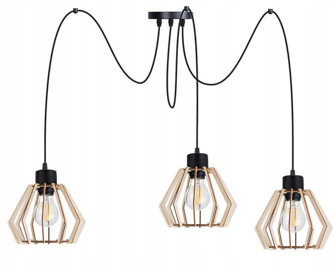 Hanglamp Zwis Loft 3xE27 Houten Kappen Zwart