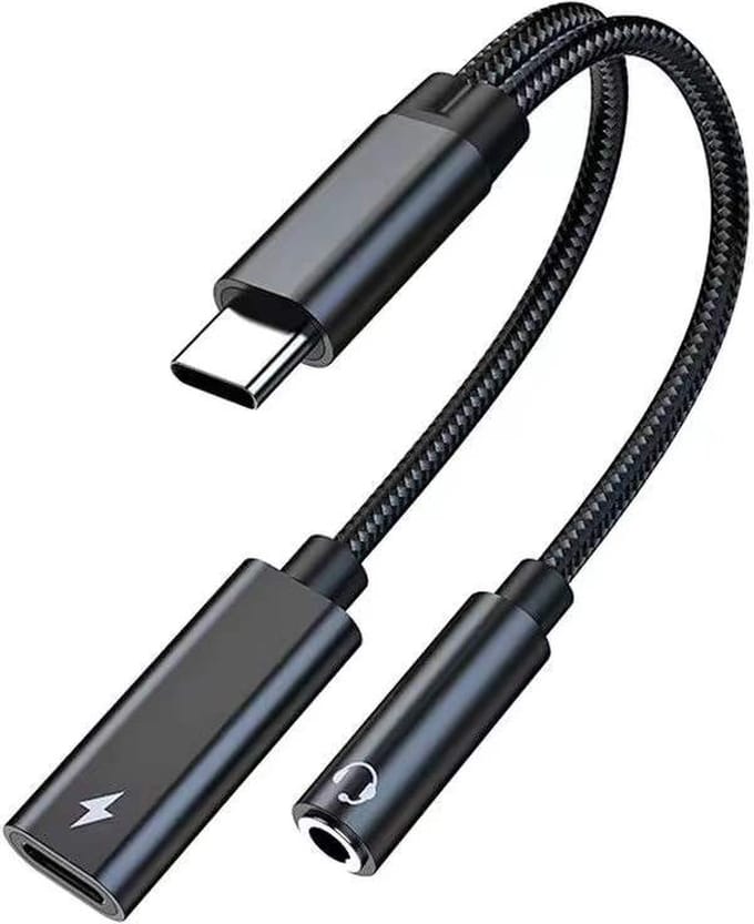 DrPhone AudioFlex Connect – 2-In-1 Type C Naar 3.5 Jack Adapter – Ondersteunt DAC – Audio Adapter - Zwart