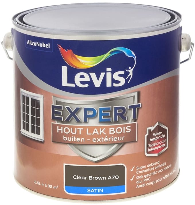 Levis - Expert Hout Lak Buiten Satin Mix - Clear Brown A70 - Mengverf - 2,5 L