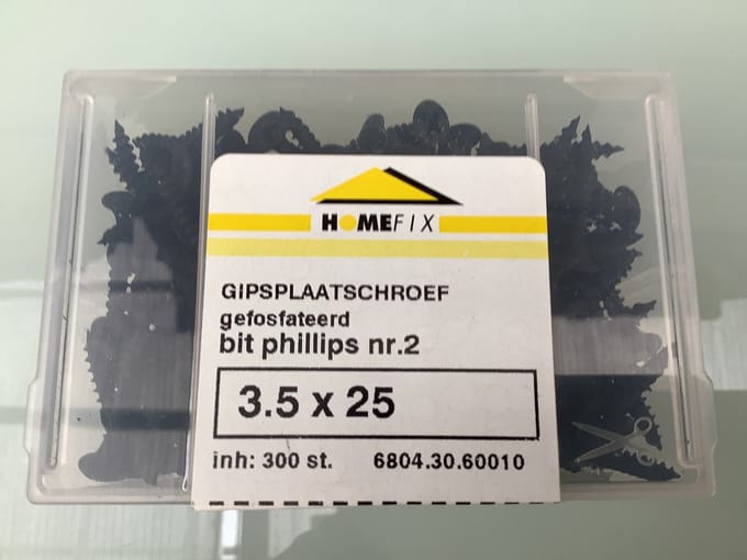 Homefix. Gips plaat schroef. 3.5 x 25 mm. 300 stuks. Plat-kruis-kop.zwart
