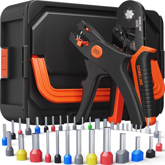 Zeskant Krimptangen Set 36 Maten met Automatische Afstriptang en Assortimentsdoos