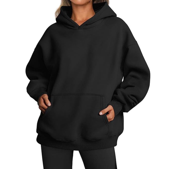 Dames hooded pullover sweatshirt effen kleur oversized losse casual fleece sweatshirt 5XL zwart