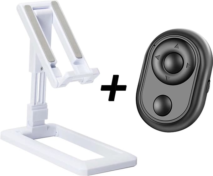 Telefoonstandaard met Bluetooth remote - Wit - TikTok Remote - Telefoonhouder - Schoencadeautjes sinterklaas