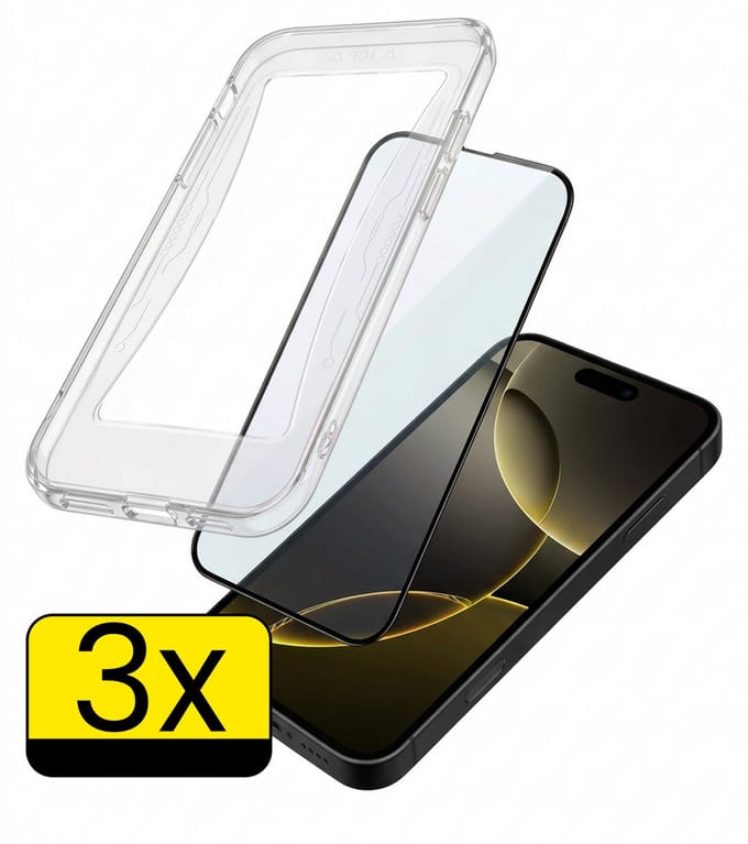 Screenprotector - Geschikt voor Apple iPhone 16 Pro - 3 Stuks - Met Installatie Kit - Beschermglas - Gehard Glas - Tempered Glass - Screen Protector