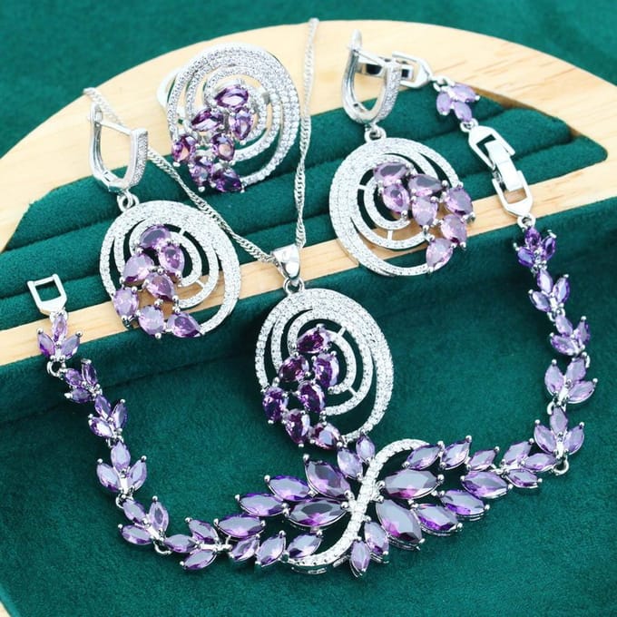 Bruids Luxe Sieraden Oorbellen Open Ringen Armband Set Ketting AAA Zirkoon Set Sieraden gray