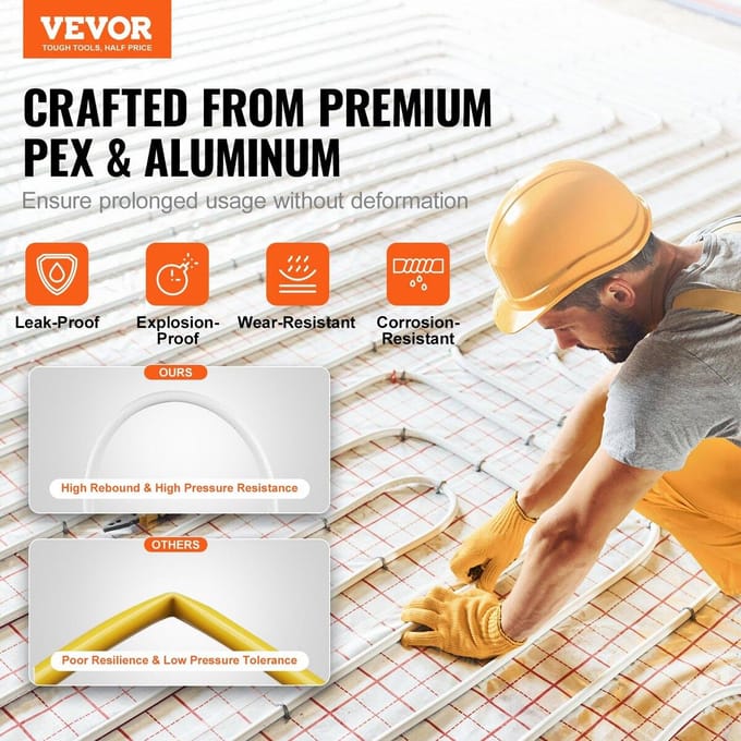 PEX-AL-PEX Buis, 656ft, 5/8'' Diameter Aluminium-Kunststof Composiet Buis Zuurstofbarrière Vloerverwarming PEX Buis, 0,08'' Dikte Vloerverwarming