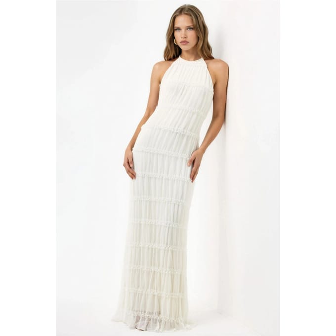 Halterneck Textured Maxi-jurk