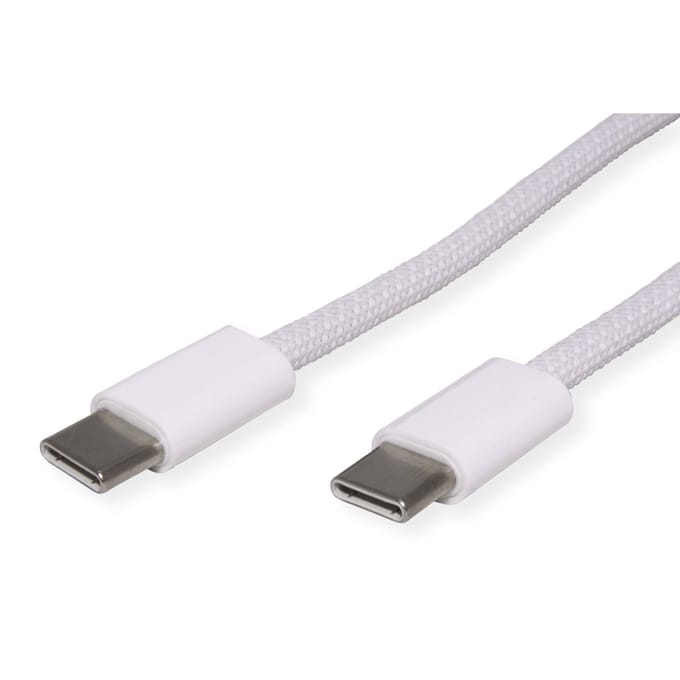 Value 11.99.8341 USB-C-kabel USB 2.0 USB-C stekker, USB-C stekker 2 m Wit Flexibel, Textielmantel