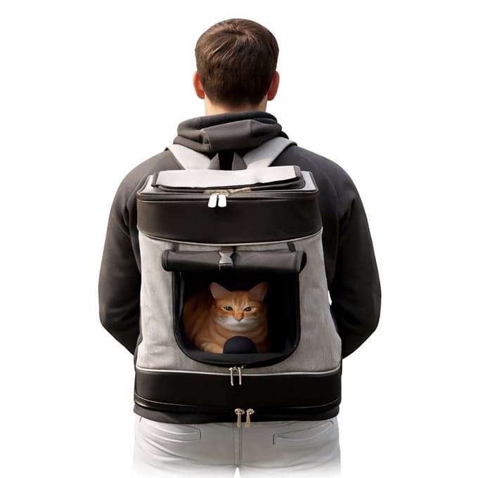 belviona Kattenrugzak, comfortabel & veilig reizen, grijs/zwart