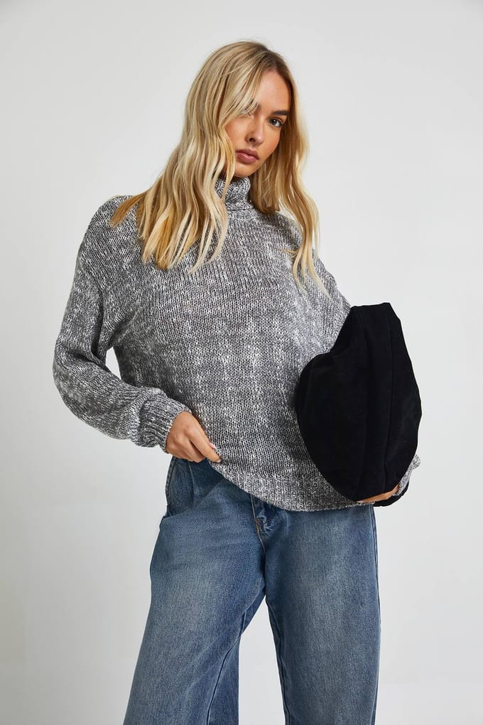 boohoo Dames Rolkraag Marl gebreide trui | Grey | Maat: Medium