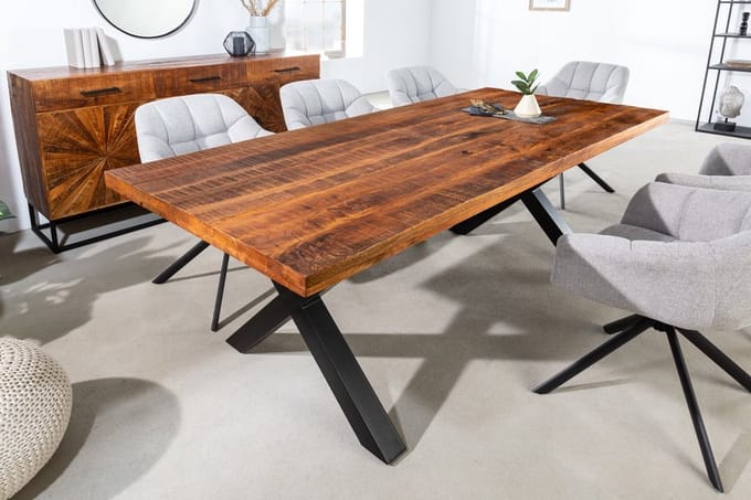 Industriële eettafel  ART 180cm mangohout met zwart X-frame