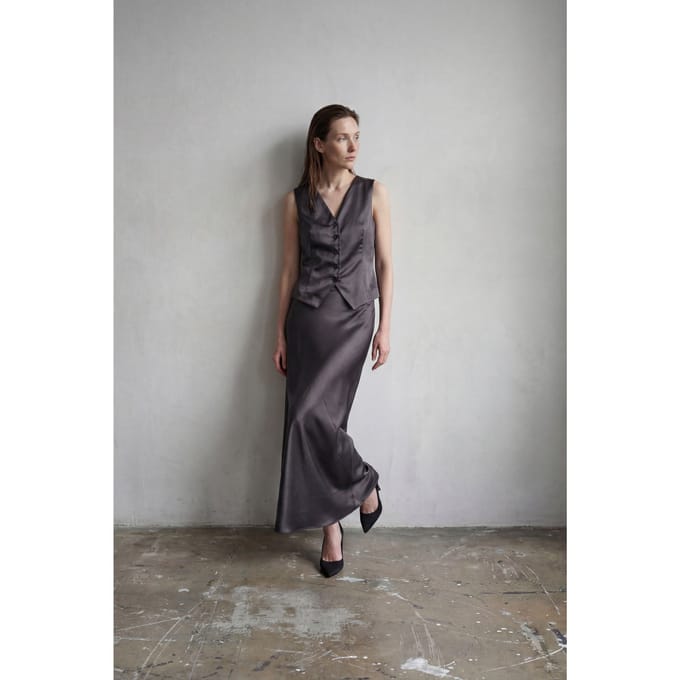 V-hals Vest & Maxi Rok Satijnen Twee-Delige Set