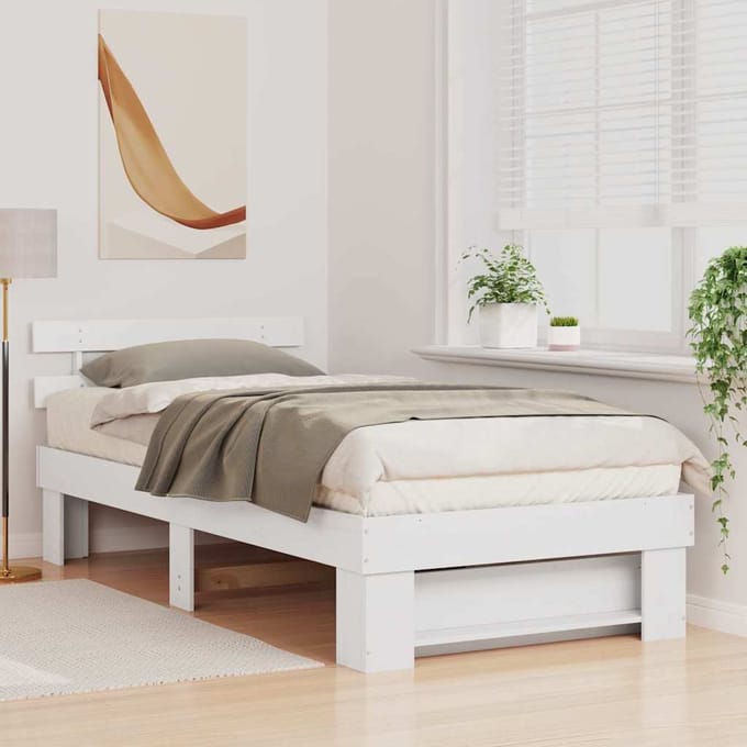vidaXL - Bedframe - met - hoofdeinde - Wit - 80 - x - 200 - cm - Massief - grenenhout